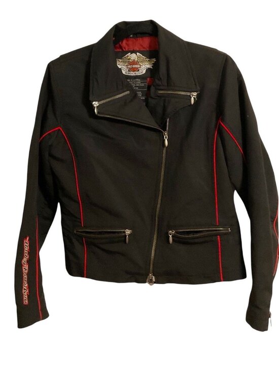 Harley-Davidson Jackets & Blazers - Harley Davidson Vintage 2005 Cotton Motorcycle Jacket Black Red Size S
